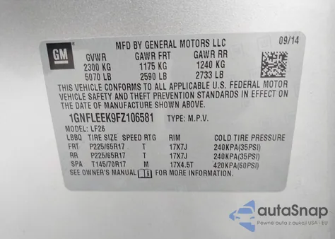 2015 Chevrolet Equinox Ls z USA, uszkodzony, nr VIN 1GNFLEEK9FZ106581